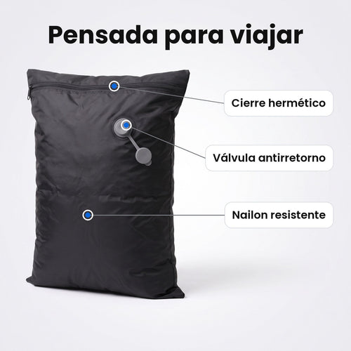Detalles de la bolsa: cierre hermético, válvula antirretorno y nailon resistente